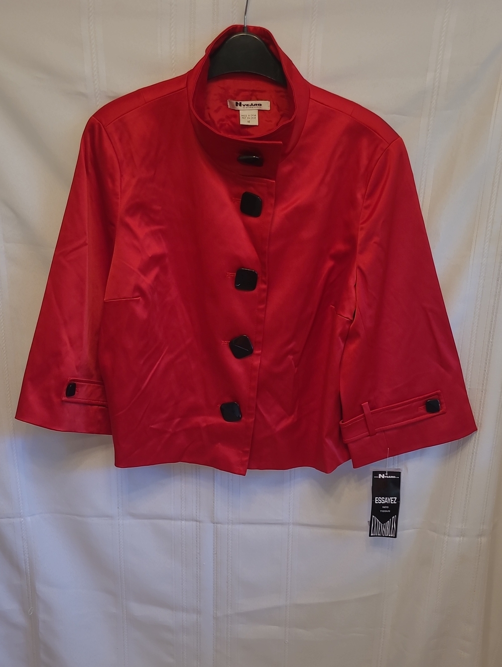 NYGARD Collection Red Cropped Stand Collar Blazer  Black Accent Buttons 14 - NWT